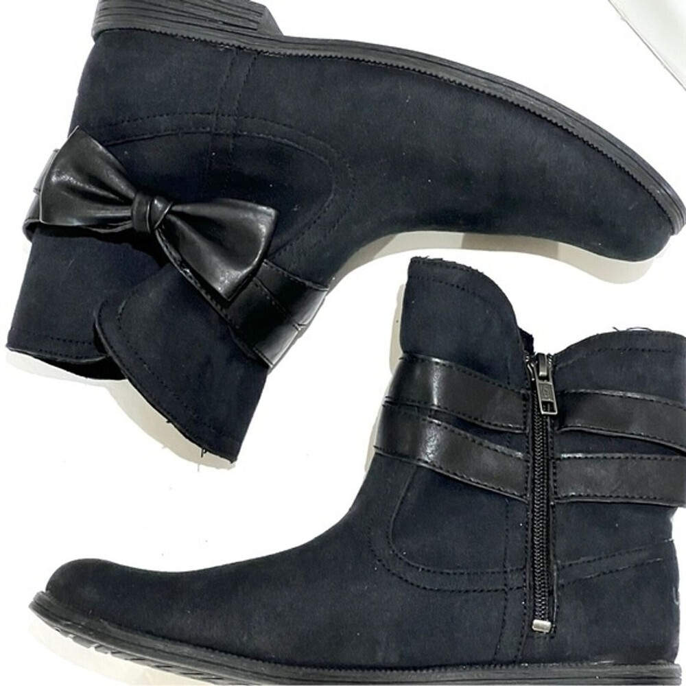 Ugg Black Joanie Bow Ankle Boots Shoes Sz Small Women's Suede Leather